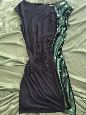 Black Mini Dress with Emerald Sequins